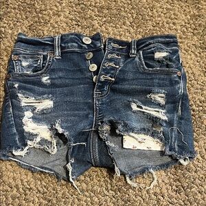 American Eagle Outfitters Dark Blue Distressed Jean Shorts